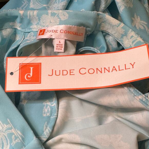 Jude Connally Size Large Summer Toile Light Blue Lisa Dress Palm Tree Beach Vibe - Picture 8 of 9